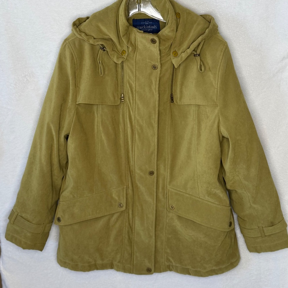 Mackintosh Women L Green Faux Suede Utility Jacket Parka Chore Coat